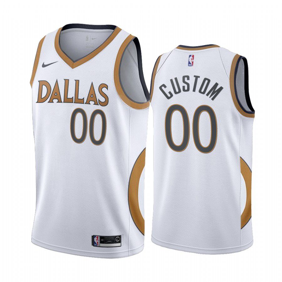 Men Dallas Mavericks #00 custom white city edition gold silver logo 2020 nba jersey
